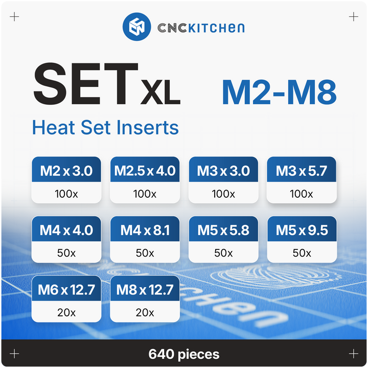 CNC Kitchen - Gewindeeinsatz XL SET - 640 Stück