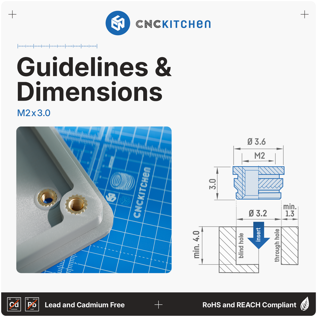 CNC Kitchen - Gewindeeinsatz M2 x 3.0 - 100 Stück