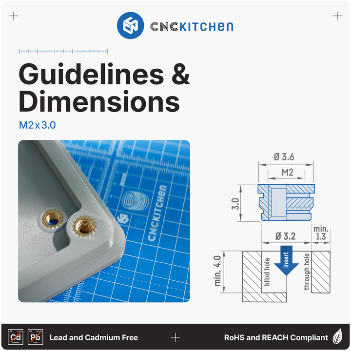 CNC Kitchen - Gewindeeinsatz M2 x 3.0 - 100 Stück
