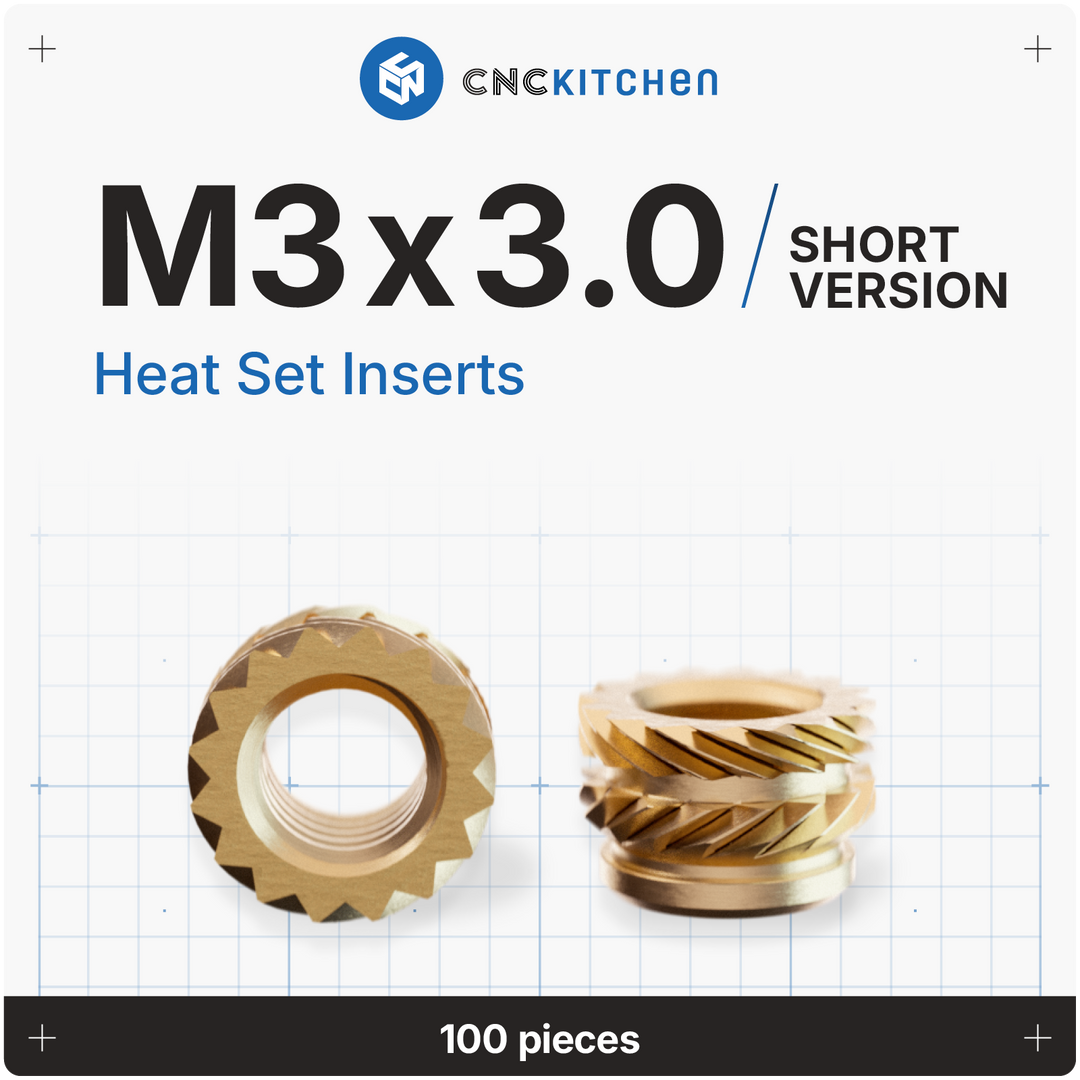 CNC Kitchen - Gewindeeinsatz M3 x 3.0 (kurze Version) - 100 Stück