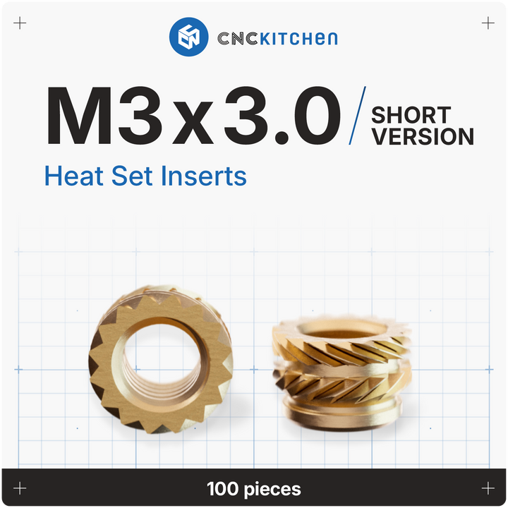CNC Kitchen - Gewindeeinsatz M3 x 3.0 (kurze Version) - 100 Stück