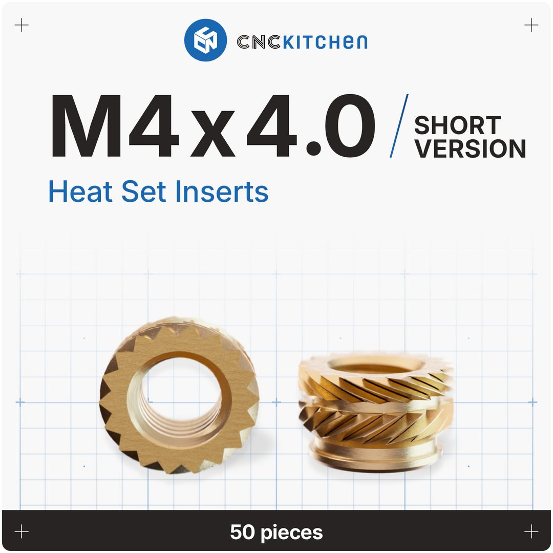 CNC Kitchen - Gewindeeinsatz M4 x 4.0 (kurze Version) - 100 Stück