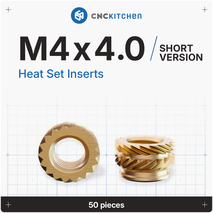 CNC Kitchen - Gewindeeinsatz M4 x 4.0 (kurze Version) - 100 Stück